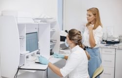 Doctor checks coronavirus test with patient